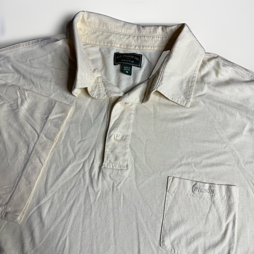 CC Filson Polo Shirt Mens Medium Yellow Pocket Logo Cotton Outdoors Hiking Golf